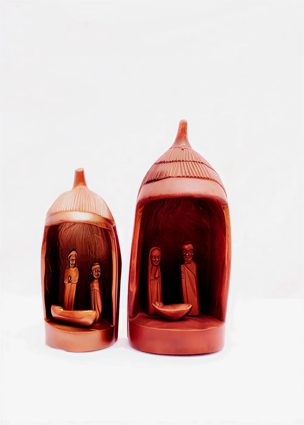 Hand-Carved African Rondavel Nativity Grottos (Set of 2)